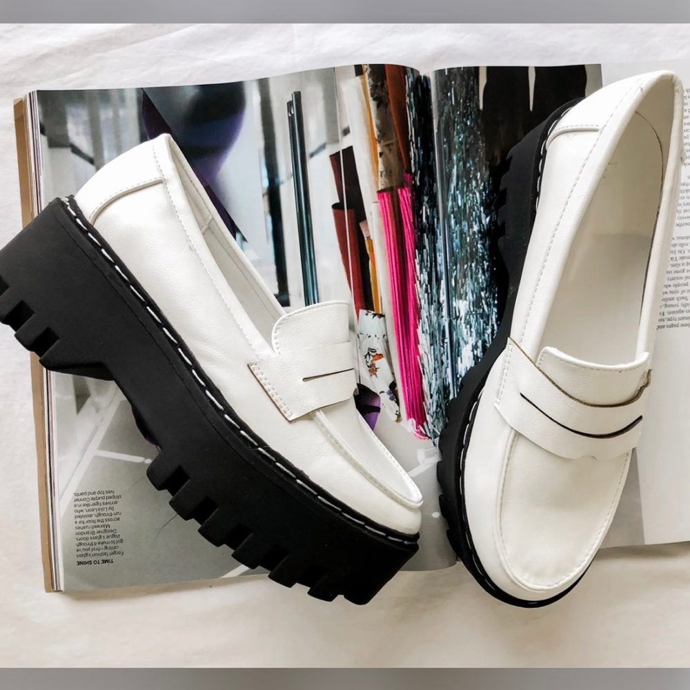 White Chunky Platform Penny Loafers - Picture 4 of 10